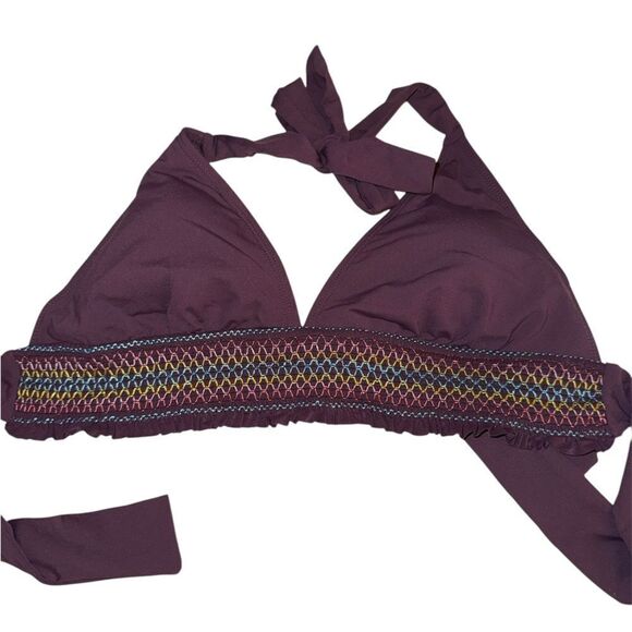 Bleu Rod Beattie NWT Smock it to Ya Halter Embroidered Bikini Top in Aubergine 8 - Picture 5 of 8